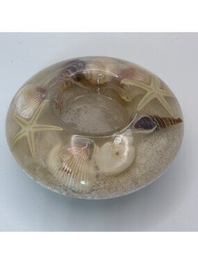 Glass Votive Tea Light Candle Holder - Sand Seashells Starfish 4.5"